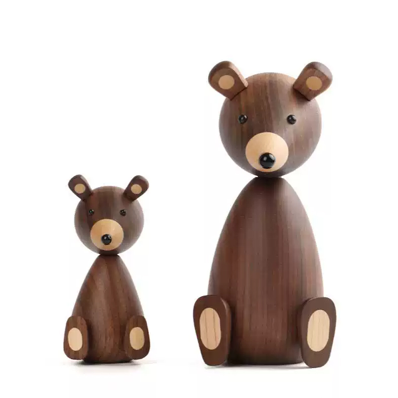 小熊の置物、黒ウォルナットの実木製、寝室・子供部屋向けキャラクター木彫り、手作り温もりのある贈り物