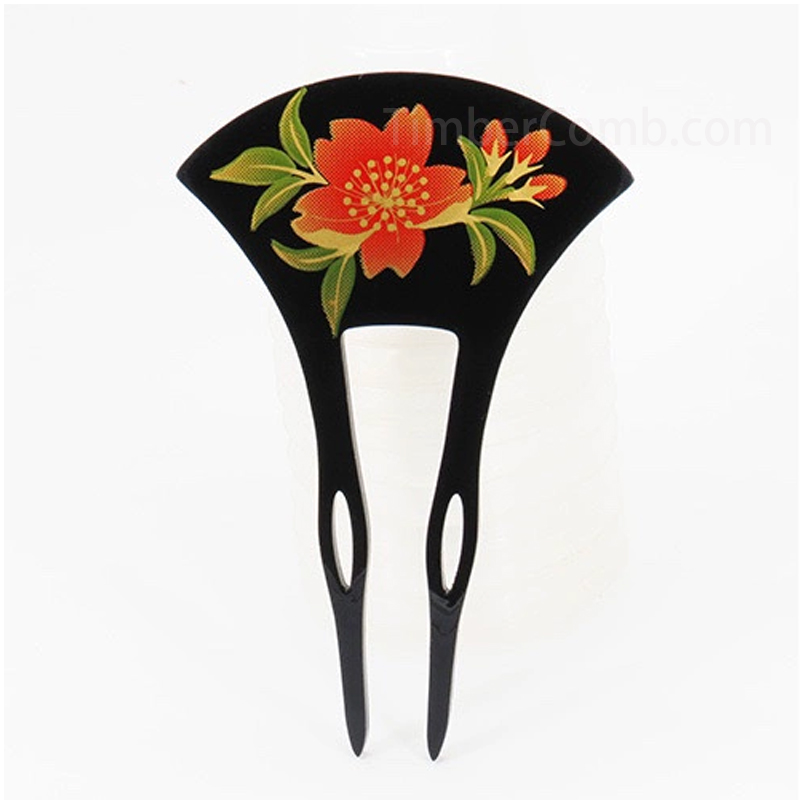 新作 U型フラワー簪 (花嫁・和風プリント) 扇形 カラーかんざし ヘア飾り