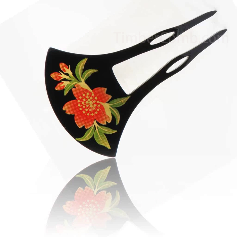 新作 U型フラワー簪 (花嫁・和風プリント) 扇形 カラーかんざし ヘア飾り