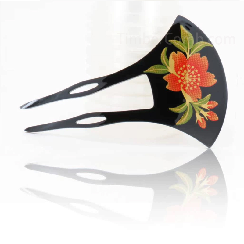 新作 U型フラワー簪 (花嫁・和風プリント) 扇形 カラーかんざし ヘア飾り