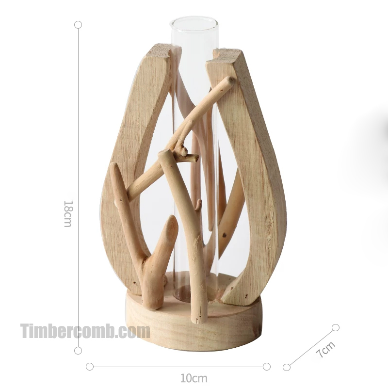 手作り木製花瓶の景観置物、木の花器、試験管を使った水耕栽培、田園風ミニ盆栽クリエイティブ