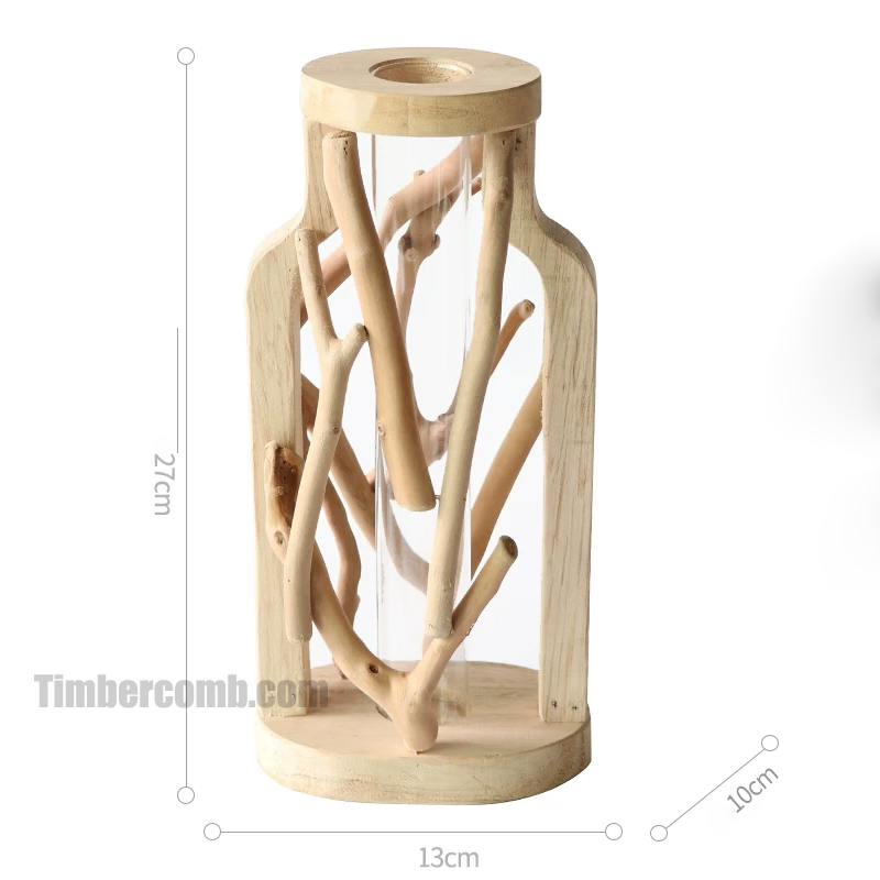 手作り木製花瓶の景観置物、木の花器、試験管を使った水耕栽培、田園風ミニ盆栽クリエイティブ
