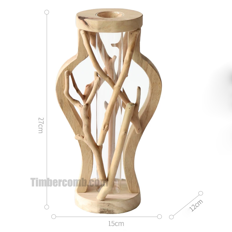 手作り木製花瓶の景観置物、木の花器、試験管を使った水耕栽培、田園風ミニ盆栽クリエイティブ
