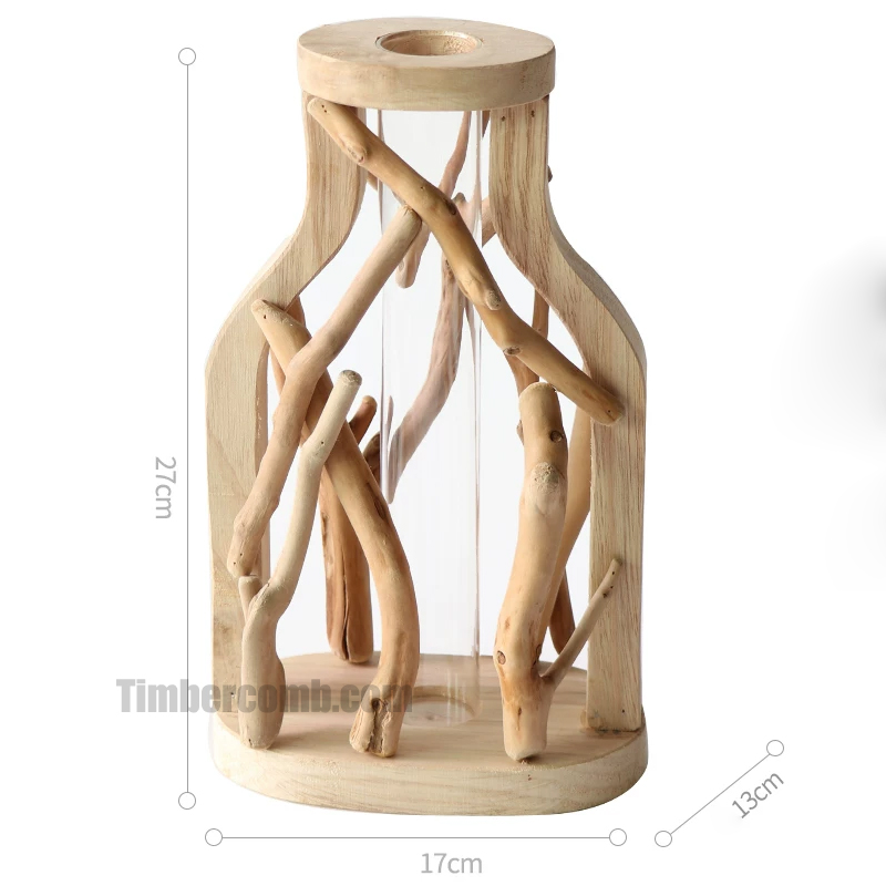 手作り木製花瓶の景観置物、木の花器、試験管を使った水耕栽培、田園風ミニ盆栽クリエイティブ