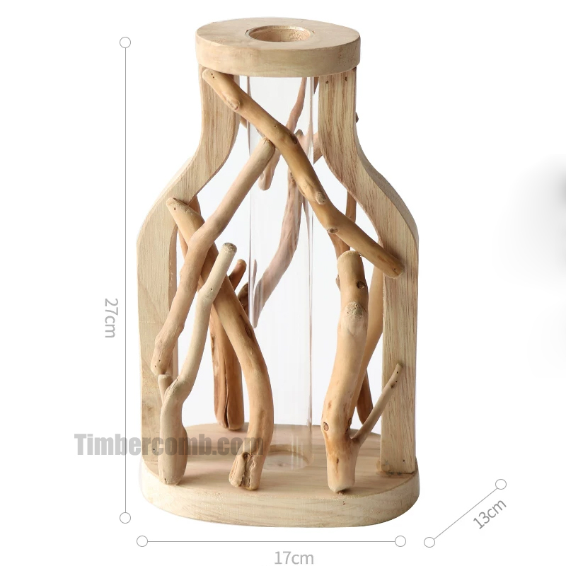 手作り木製花瓶の景観置物、木の花器、試験管を使った水耕栽培、田園風ミニ盆栽クリエイティブ