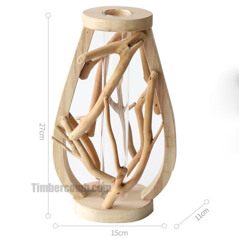手作り木製花瓶の景観置物、木の花器、試験管を使った水耕栽培、田園風ミニ盆栽クリエイティブ