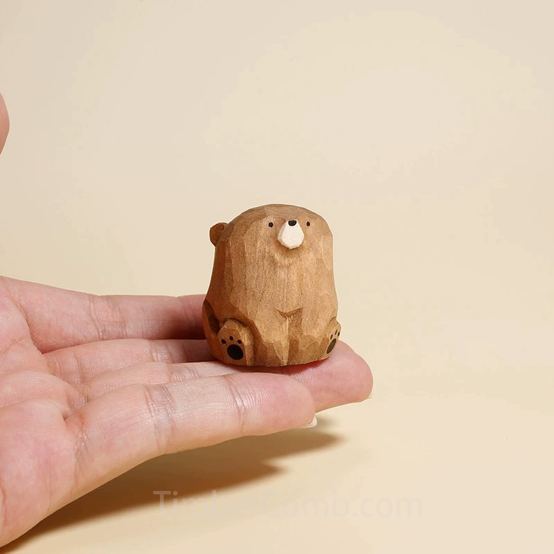 木彫りのクマの置物 和風・癒しストレス解消 デスク/仕事場用ミニデコ 女性への誕生日プレゼント-木彫り高級人気専門店
