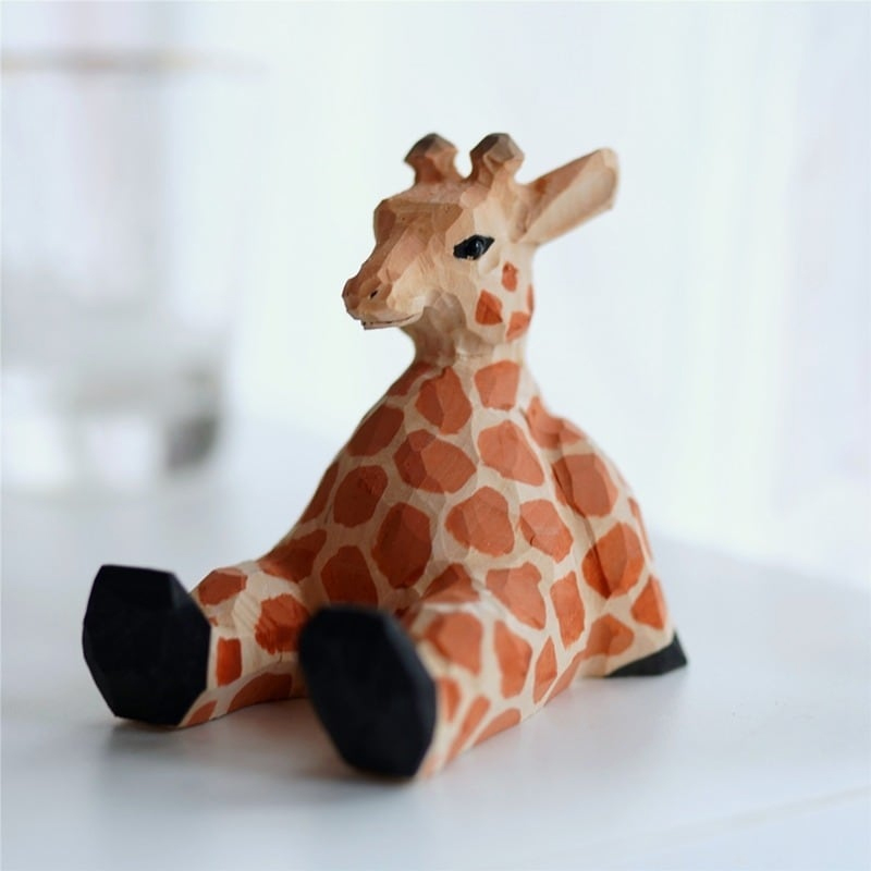 木彫りのキリンさんの置物 多機能スタンド 贈り物 デスクトップ 部屋