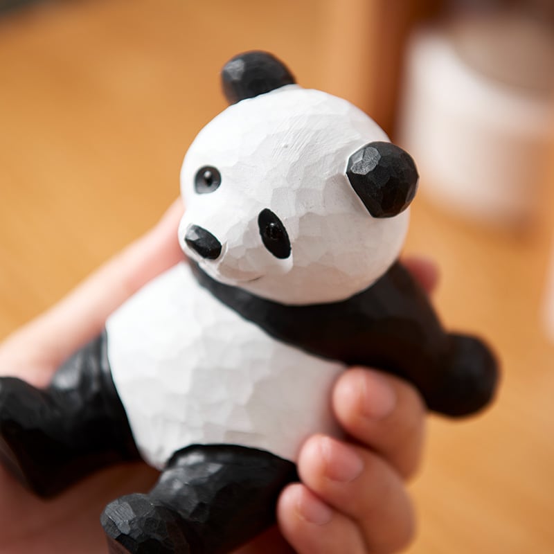 木彫りのパンダの置物 パンダ 多機能スタンド 贈り物 デスクトップ 動物置物 天然木 ハンドメイド