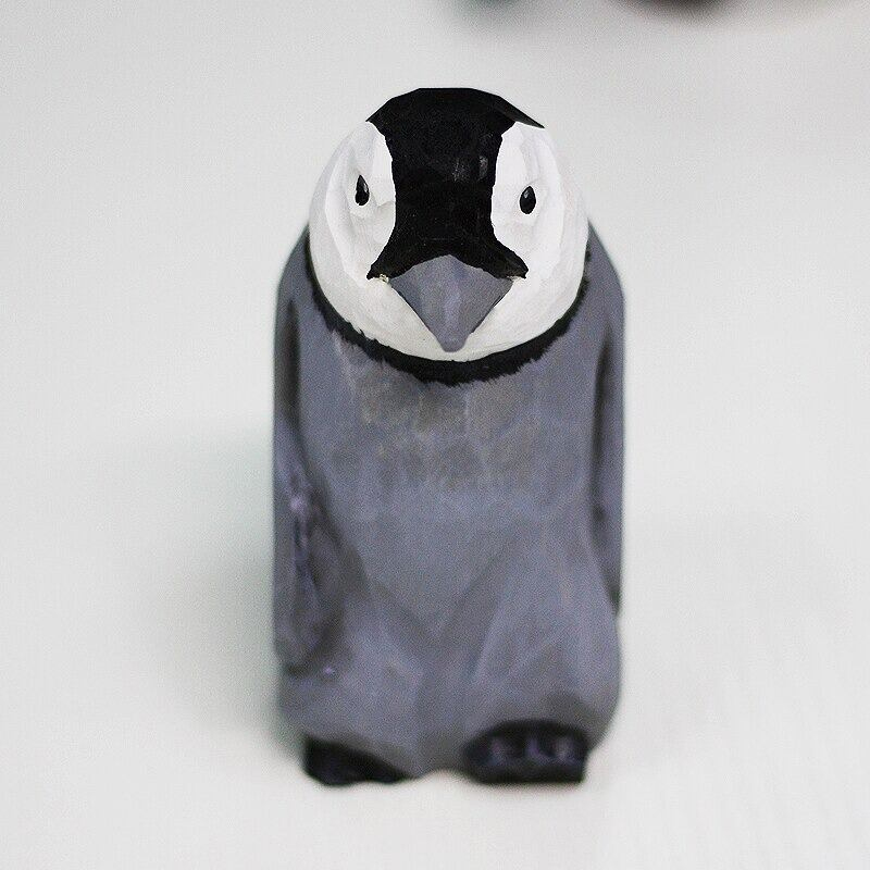 木彫りのペンギン 置物 ペンギン親子【2点セット】ペンギンベビー 贈り物 デスクトップ 部屋飾り物 木製オブジェ 野生動物 置物 天然木 ハンドメイド