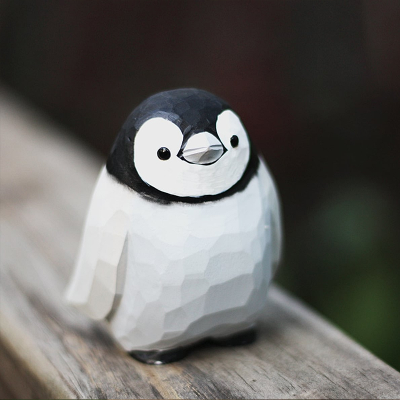 木彫りのペンギン 置物 ペンギンベビー 贈り物 デスクトップ 部屋飾り物 木製オブジェ トリ 置物 天然木 ハンドメイド