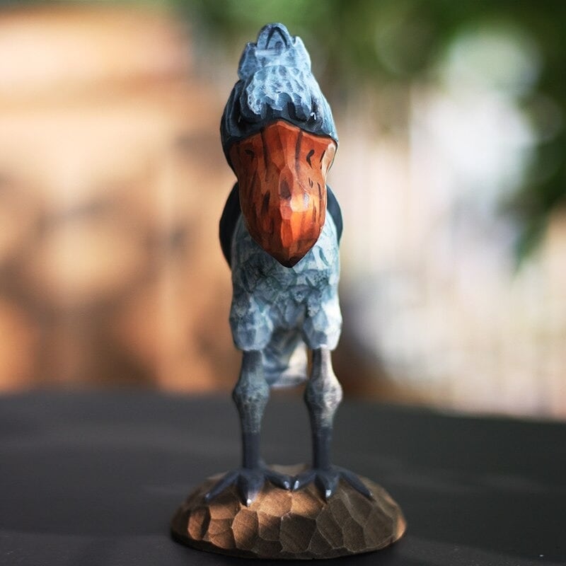 木彫りのハシビロコウの置物 鳥の彫刻 デスクトップ 部屋飾り物 可愛いプレゼント 北欧の置物 木彫りの置物