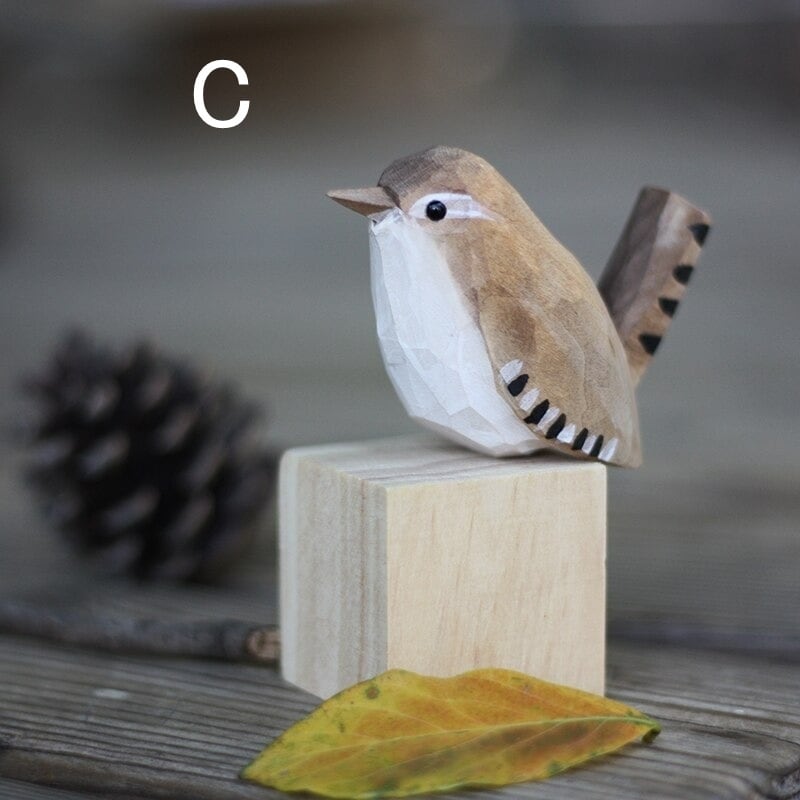 木彫りの小鳥の置物 鳥の彫刻 デスクトップ 部屋飾り物 可愛いプレゼント 北欧の置物 木製鳥