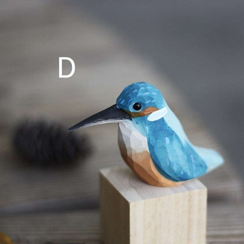 木彫りの小鳥の置物 鳥の彫刻 デスクトップ 部屋飾り物 可愛いプレゼント 北欧の置物 木製鳥
