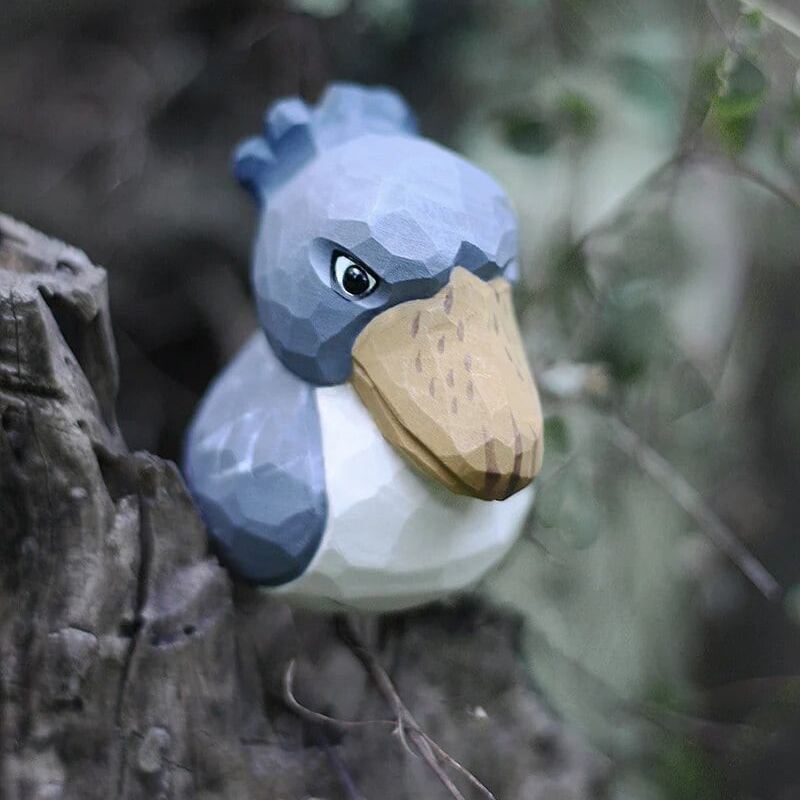 木彫りのハシビロコウの置物 贈り物 デスクトップ 動物置物 とり 置物