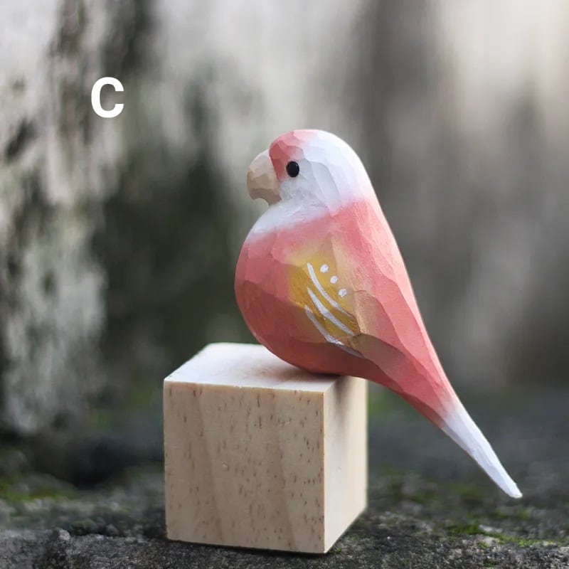 木彫りのインコの置物 贈り物 デスクトップ 部屋飾り物 木製オブジェ トリ 置物 天然木 ハンドメイド