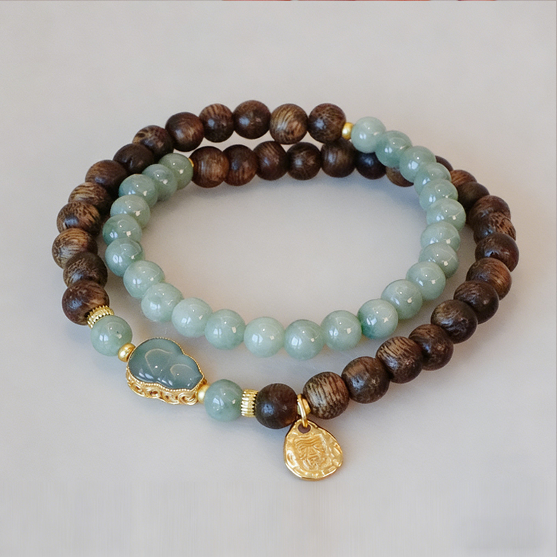 沈香ブレスレット お守り 翡翠瓢箪 2連 腕輪ブレスレット メンズレディース 天然石 パワーストーン 開運 金運アップ