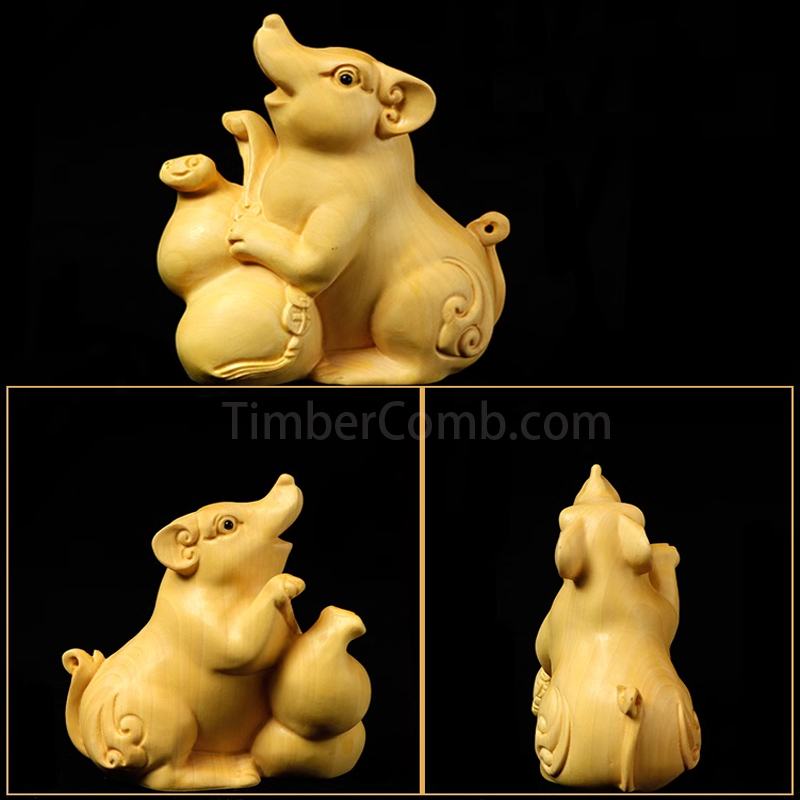 天然木彫刻◇柘植黄楊◇提げ物根付◇十二支玉◇動物