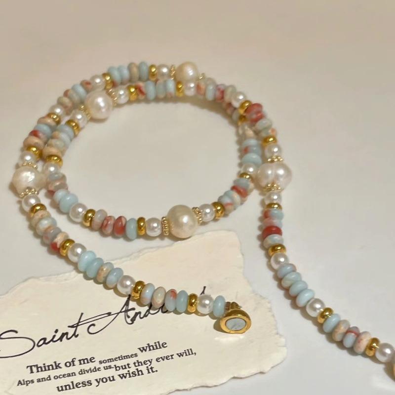 天然石 ブレスレット 寿山石  淡水パール レディース 二連ブレスレット 数珠 腕輪 普段使い パワーストーン