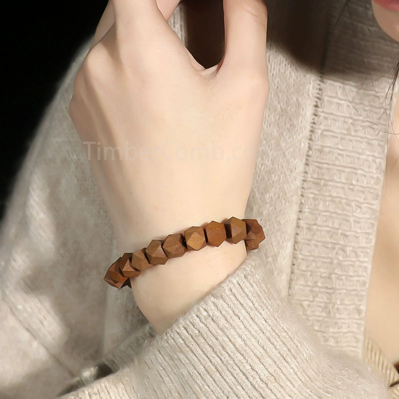 老山白檀仏珠ブレスレット 八角形幸運カップルアクセサリー 女性用誕生日プレゼント-木彫り高級人気専門店