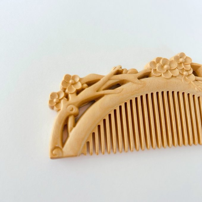 つげ梅花櫛 本つげ 木製櫛 両面彫刻 静電気防止 美髪 頭皮マッサージ 男女 プレゼント お祝い