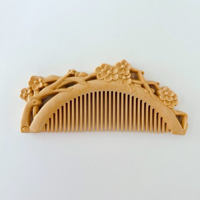 つげ梅花櫛 本つげ 木製櫛 両面彫刻 静電気防止 美髪 頭皮マッサージ 男女 プレゼント お祝い