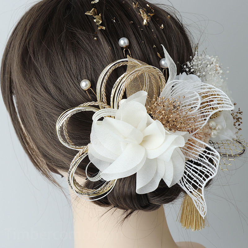 成人式髪飾り 結婚式 和装 卒業式 造花飾り 白いバラ 丸菊 ウェディング 花 着物 ヘアアクセサリーセット ヘッドドレス