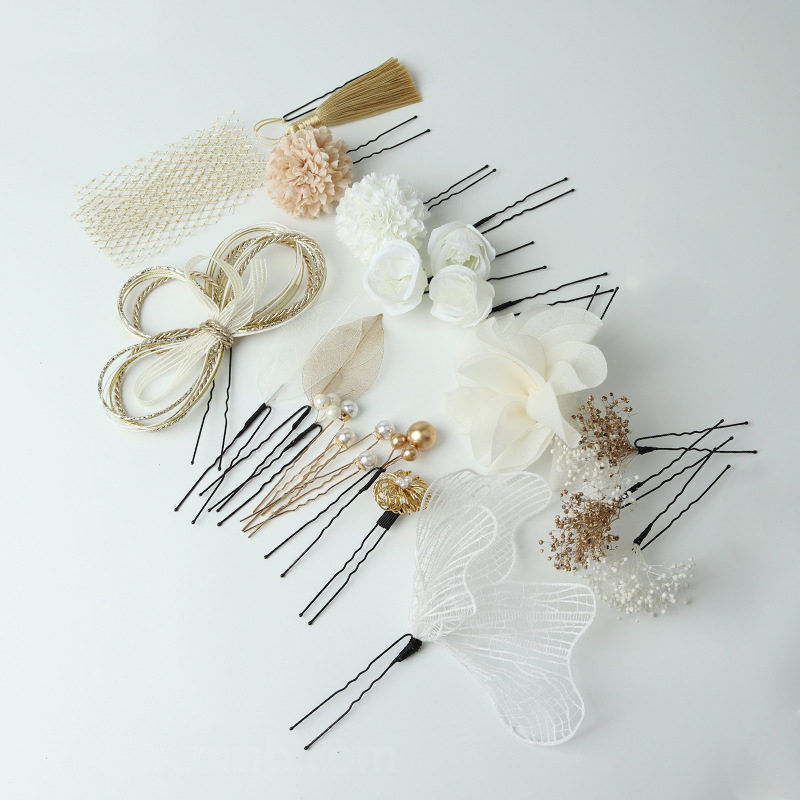成人式髪飾り 結婚式 和装 卒業式 造花飾り 白いバラ 丸菊 ウェディング 花 着物 ヘアアクセサリーセット ヘッドドレス