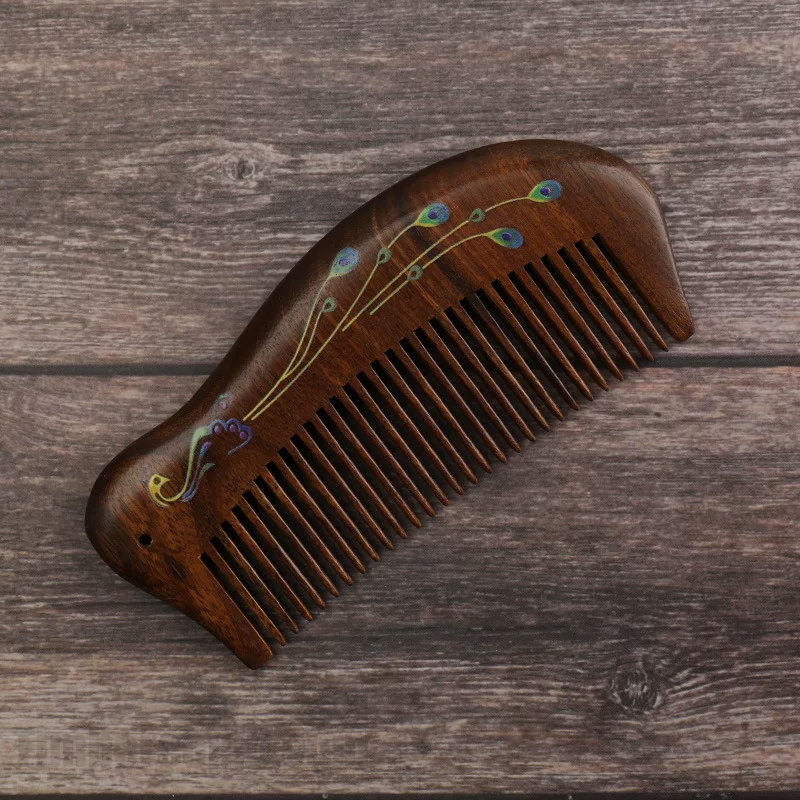 檀木櫛 ヘアコーム 人気の櫛 孔雀 お守り 静電気防止 美髪 頭皮マッサージ 男女