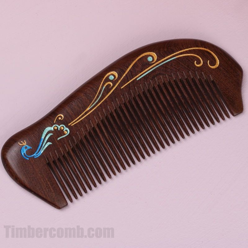 檀木櫛 ヘアコーム 人気の櫛 孔雀 お守り 静電気防止 美髪 頭皮マッサージ 男女