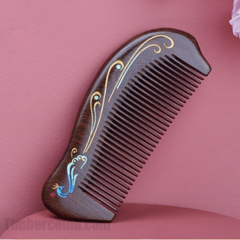 檀木櫛 ヘアコーム 人気の櫛 孔雀 お守り 静電気防止 美髪 頭皮マッサージ 男女
