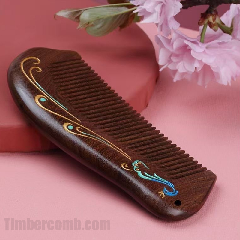 檀木櫛 ヘアコーム 人気の櫛 孔雀 お守り 静電気防止 美髪 頭皮マッサージ 男女