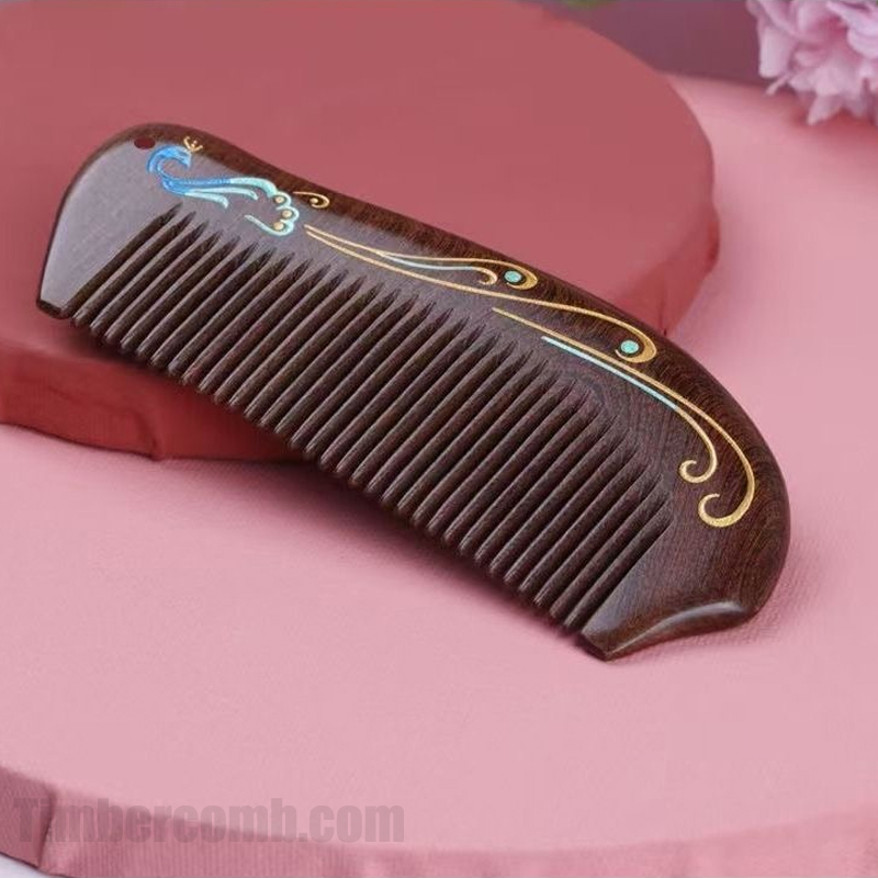 檀木櫛 ヘアコーム 人気の櫛 孔雀 お守り 静電気防止 美髪 頭皮マッサージ 男女