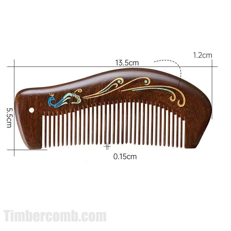 檀木櫛 ヘアコーム 人気の櫛 孔雀 お守り 静電気防止 美髪 頭皮マッサージ 男女