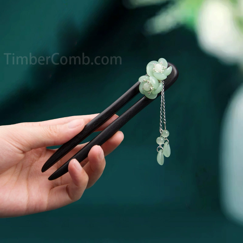 オリジナル手作り u字かんざし プレミアムモデル｜黒檀の艶で首元に高級感を宿す（女性用）-木彫り高級人気専門店