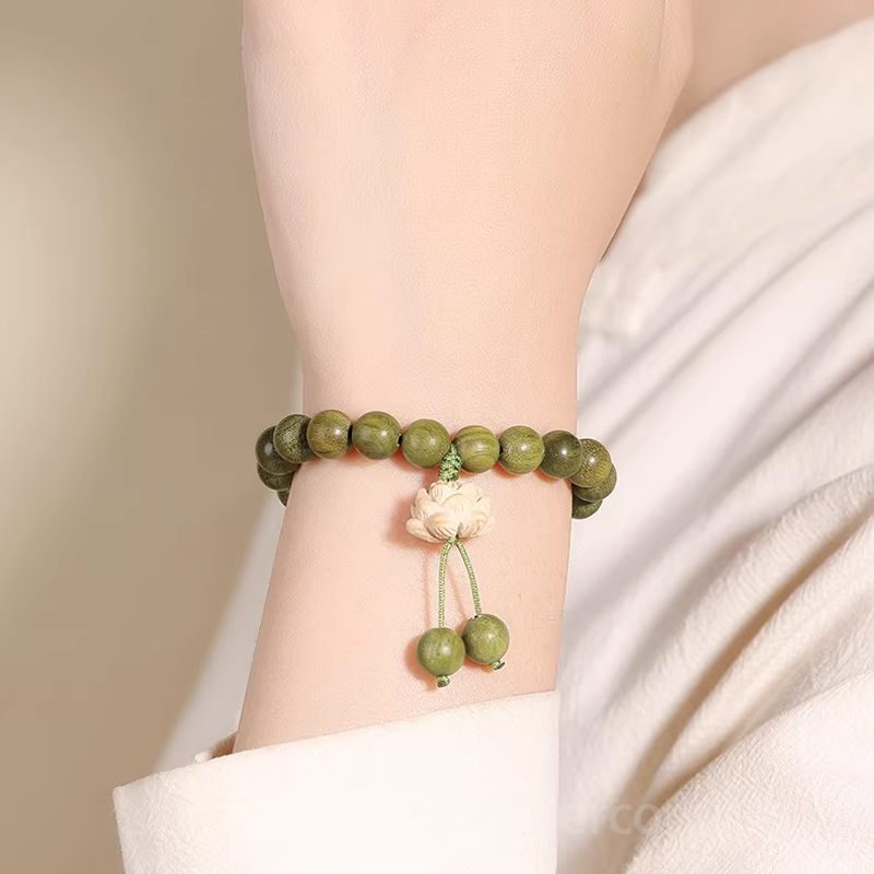 緑檀木ブレスレット 蓮 お守り ビーズサイズ8mm 腕輪ブレスレット レディース 数珠ブレスレット 木製 ブレス 