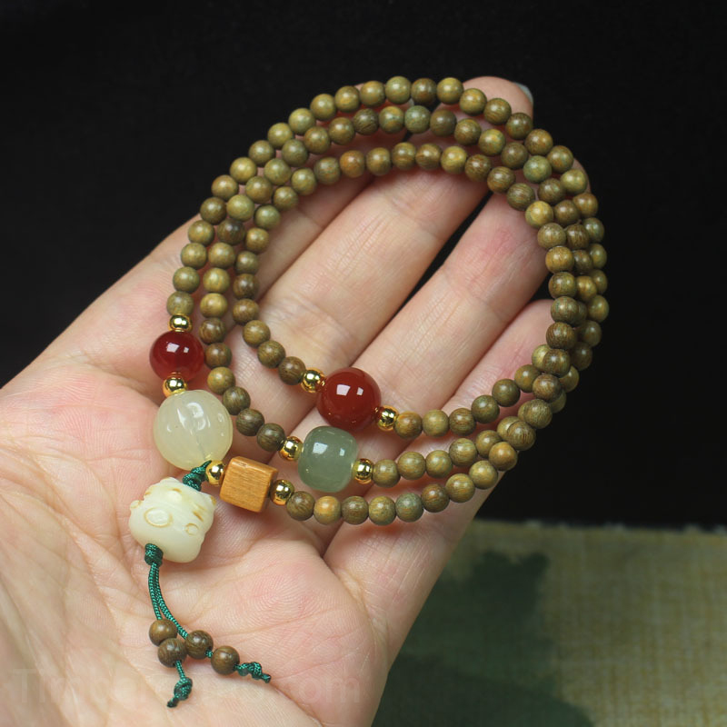 緑檀木ブレスレット 猫足菩提根 多連ブレスレット ペンダント付き メンズレディース 数珠 念珠 パワーストーン ブレスレット
