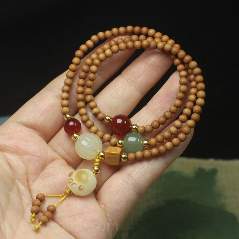 緑檀木ブレスレット 猫足菩提根 多連ブレスレット ペンダント付き メンズレディース 数珠 念珠 パワーストーン ブレスレット