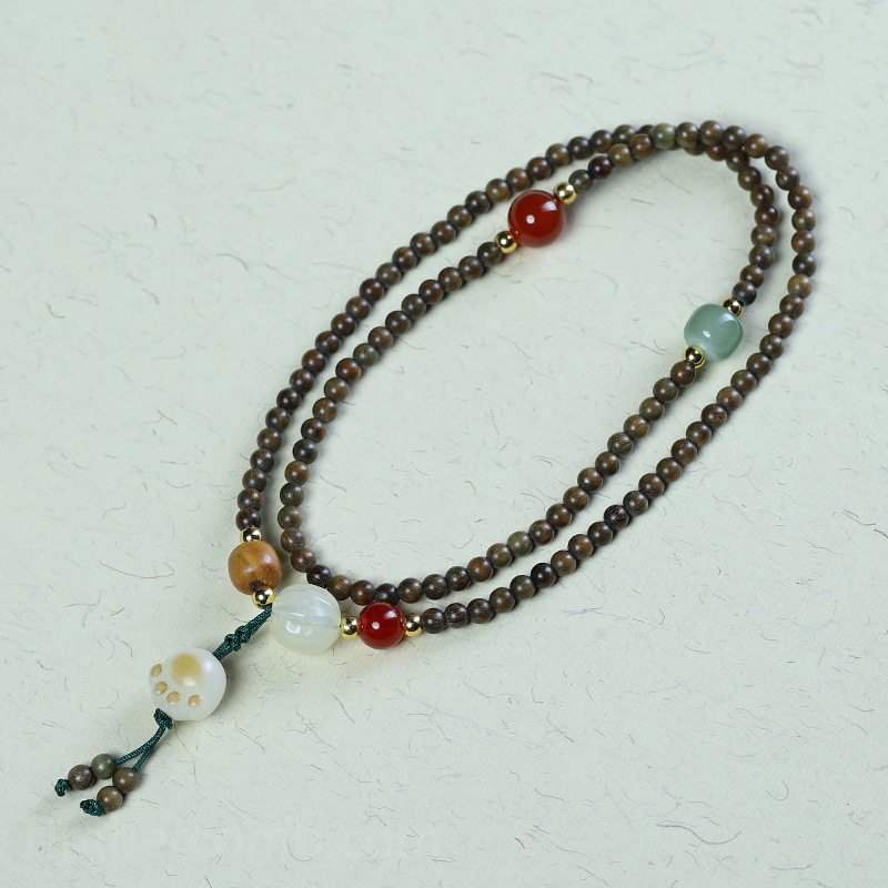 緑檀木ブレスレット 猫足菩提根 多連ブレスレット ペンダント付き メンズレディース 数珠 念珠 パワーストーン ブレスレット