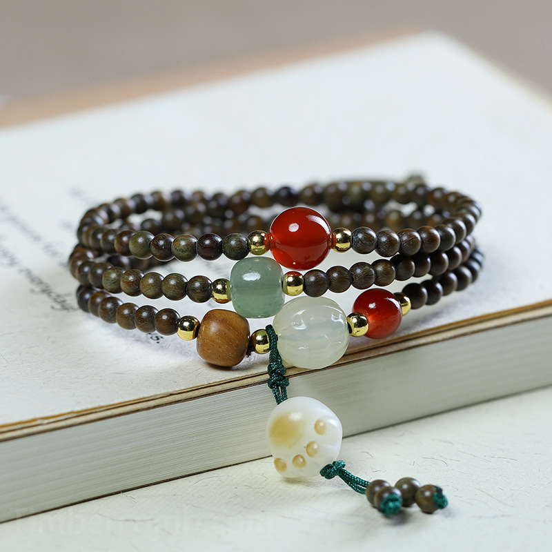 緑檀木ブレスレット 猫足菩提根 多連ブレスレット ペンダント付き メンズレディース 数珠 念珠 パワーストーン ブレスレット