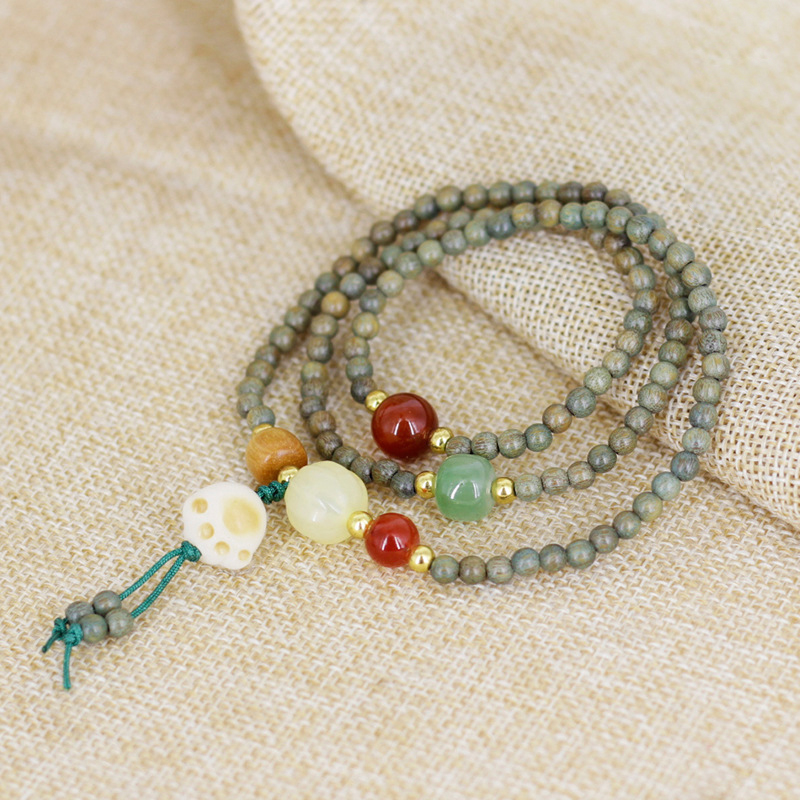 緑檀木ブレスレット 猫足菩提根 多連ブレスレット ペンダント付き メンズレディース 数珠 念珠 パワーストーン ブレスレット