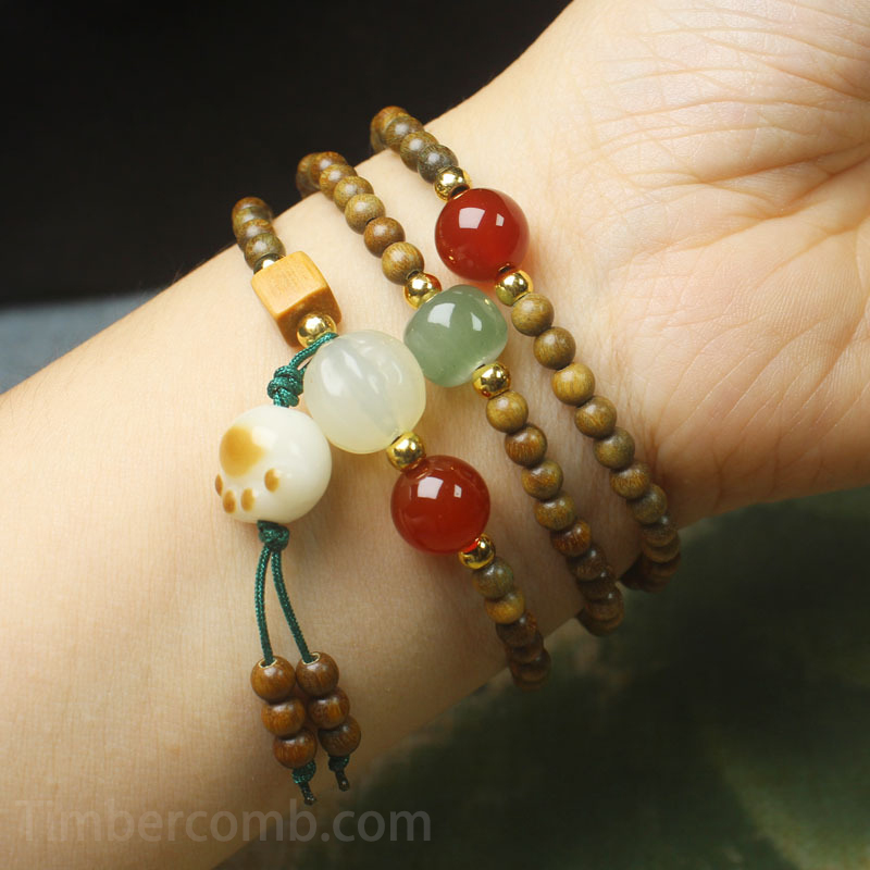 緑檀木ブレスレット 猫足菩提根 多連ブレスレット ペンダント付き メンズレディース 数珠 念珠 パワーストーン ブレスレット