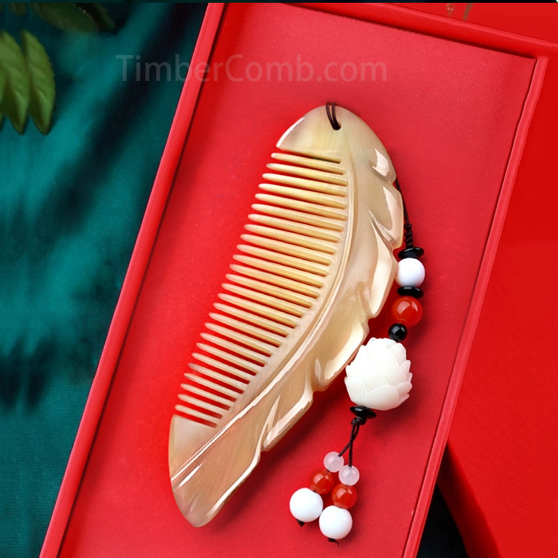 天然牛角櫛 女性用ロングヘア専用 静電気防止 家庭用ギフトボックス
