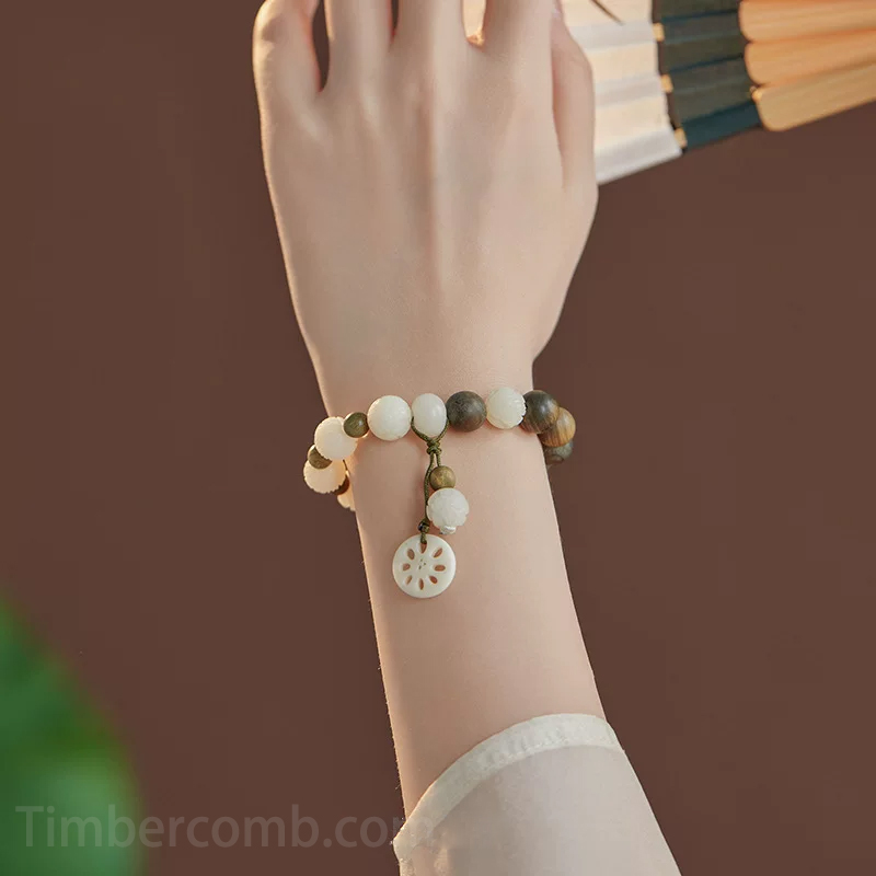 緑檀木ブレスレット蓮の根 レディース 腕輪ブレスレット お守り数珠ブレスレット 手作り