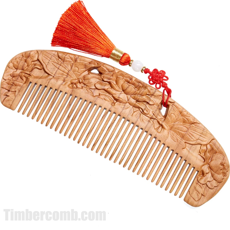 桃の木櫛 コーム 彫刻 櫛 蝶恋花 両面彫刻 お守り 静電気防止 美髪 頭皮マッサージ 抜け毛防止
