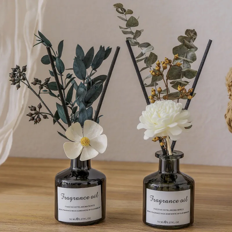 リードディフューザー ドライフラワー付き リード付 芳香剤 ガラスボトル アロマデュフューザー ルームフレグランス