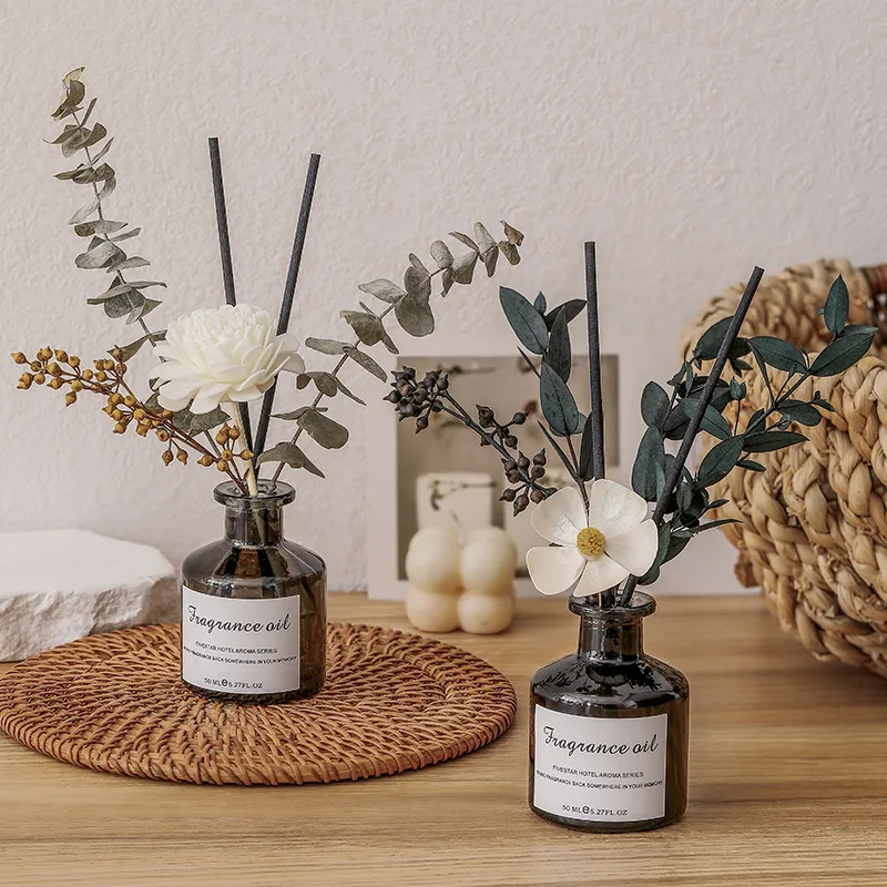 リードディフューザー ドライフラワー付き リード付 芳香剤 ガラスボトル アロマデュフューザー ルームフレグランス