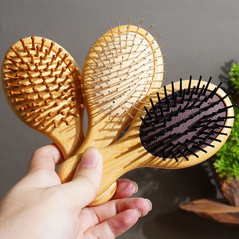 ミニサイズ・木製・エアー櫛｜女性用、携帯に便利、マッサージ効果、高耐久、すべすべ梳ける