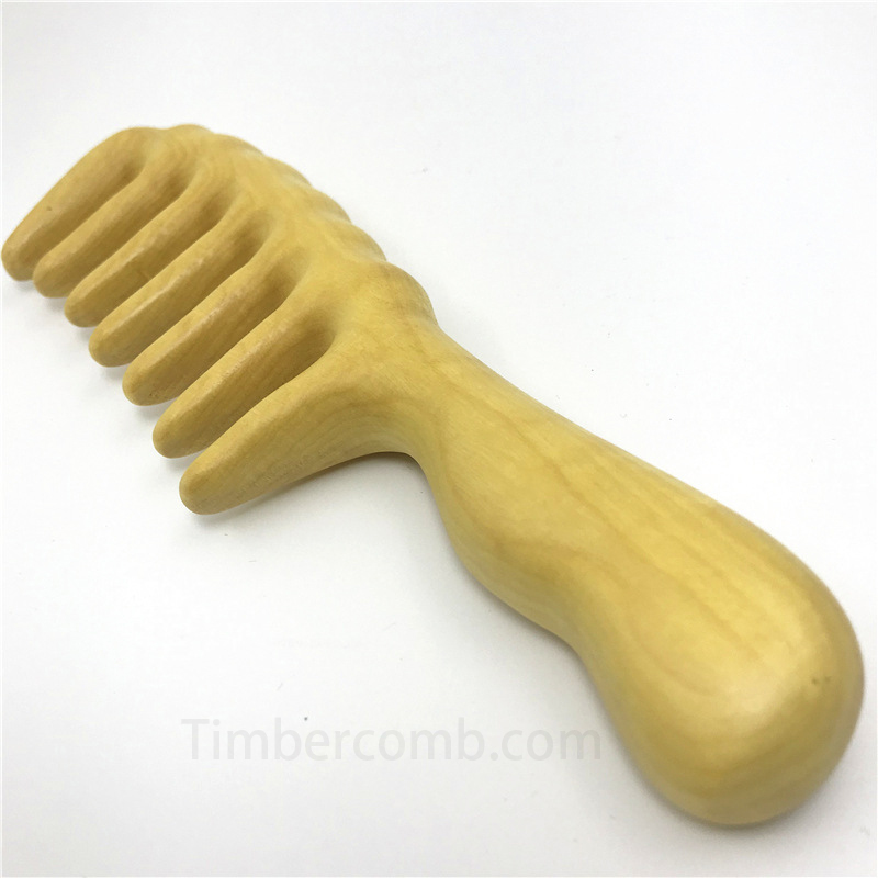 天然つげ木製 広歯経絡マッサージコーム - 太歯仕様＆厚み強化グリップ付き 頭皮ケア専用櫛-木彫り高級人気専門店