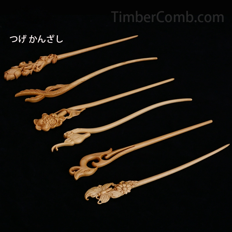木製 彫刻　本つげ　髪留め　髪飾り　和洋折衷 つげ櫛 本つげ 木製櫛 牡丹【桃太郎】片面彫刻 静電気防止 美髪